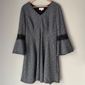 Elle Fit Flare Midi Knit Lace Long Sleeve Flare Black White Dress